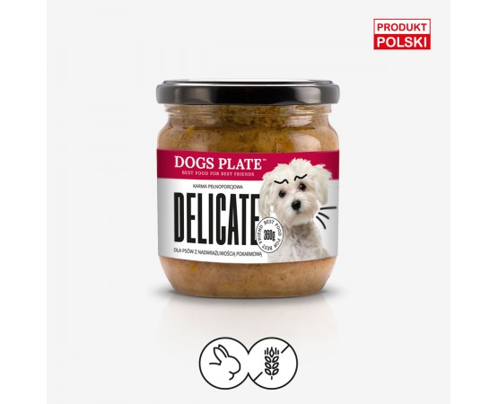 Zdrowa karma dla psa alergika monobiałkowa z królika 360 g – Dogs Plate DELICATE