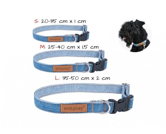 Obroża dla psa Denim regulowana 25-40 cm X 1,5 cm M niebieska Amiplay