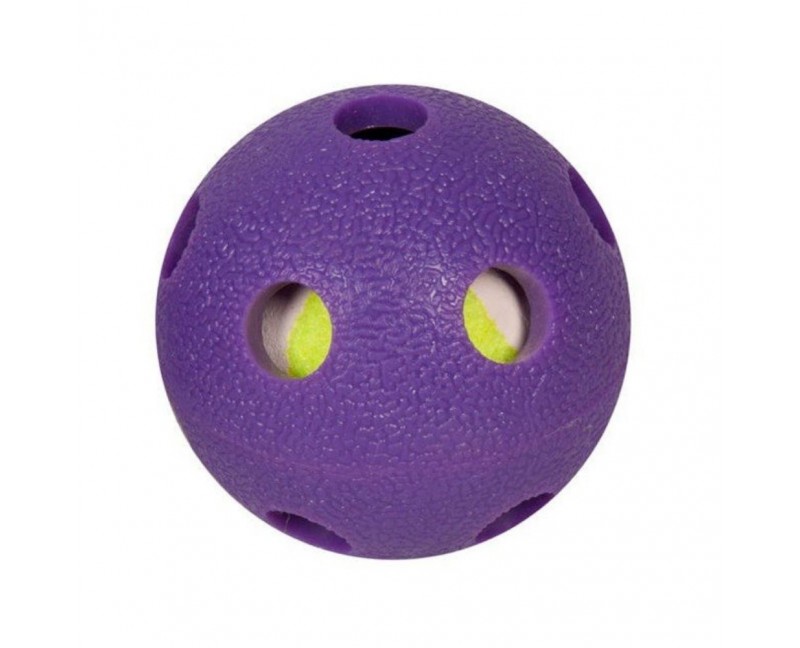 Piłka dla psa 2 w 1 z kauczuku TPR + piłka tenisowa 6 cm - Flamingo