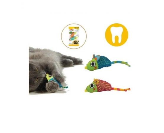 Zabawka dla kota 2 myszki z kocimiętką do higieny kocich zębów - Petstages Dental